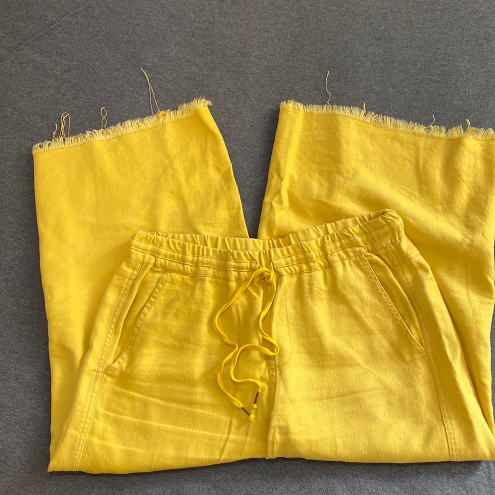 Anthropologie Bright Yellow Linen Drawstring Pants